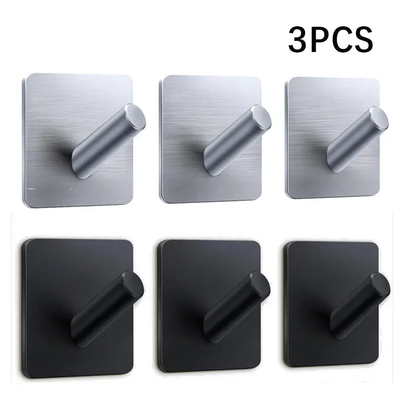 3pcs Adhesive Wall Hooks Mounted Door Key Cloth Coat Bathroom Cloth Coat Robe Hanger Kitchen Hardware Rack Shelf Bag Hook 1
