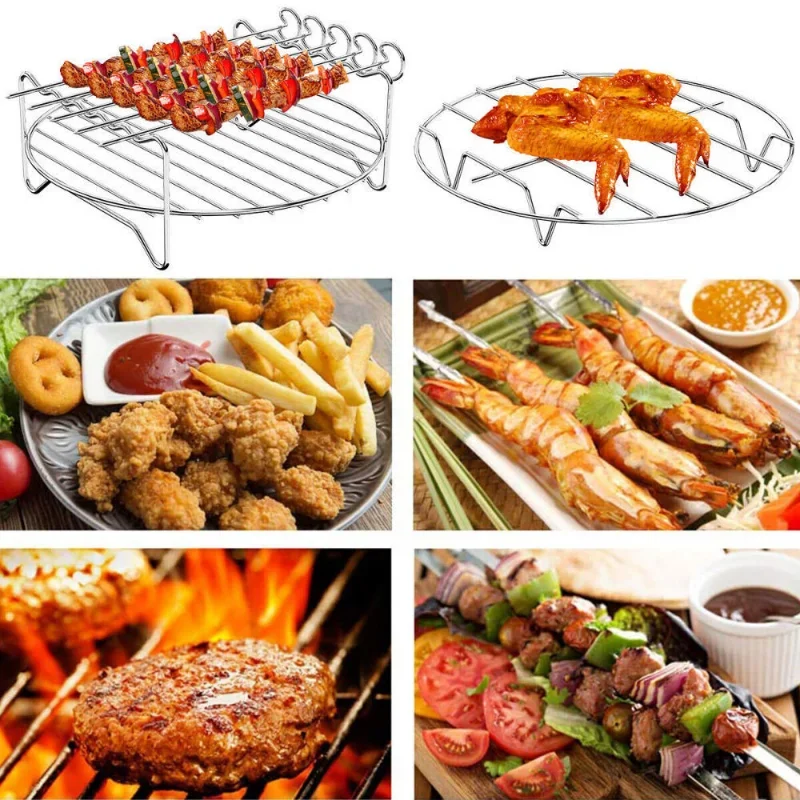 Baking Tray Skewers Air Fryer Stainless Steel Holder BBQ Rack Double Layer Grill Baking Tray Replacement Barbecue Kitchen Tools