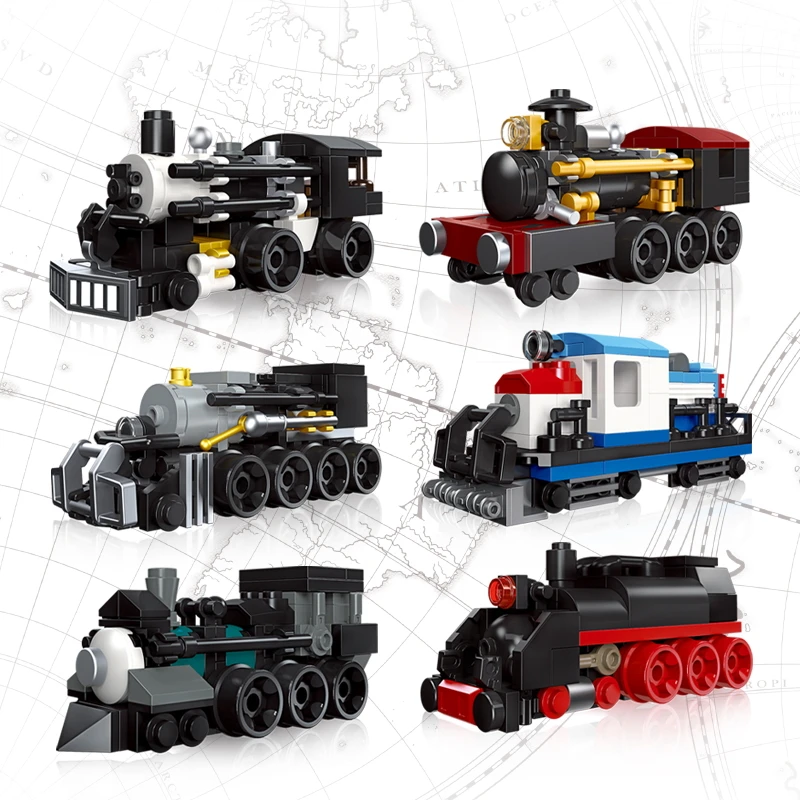 

New Steam Track Train Retro Model MOC 20th Century Industrial Revolution Building Blocks Toys City Steampunk Era Scene Bricks