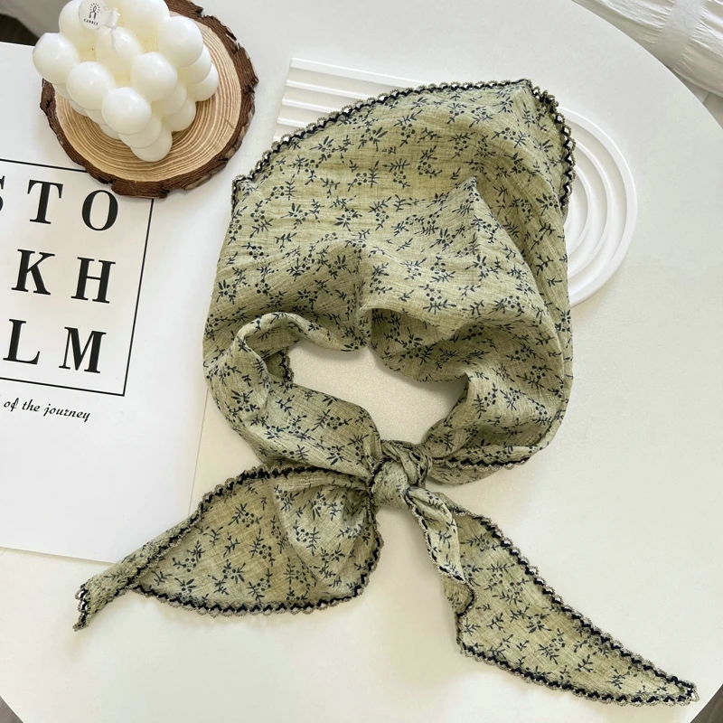 Print Flower Neck Scarf Shawl Summer Triangle Hair Head Wrap Headband Handkerchief Hair Ties Bandanas Hair Ribbon For Women 3