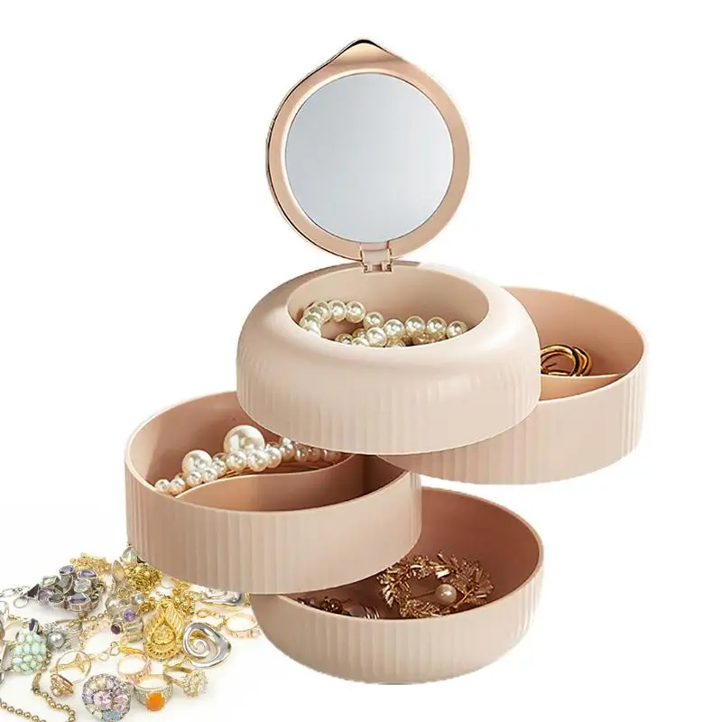 

Шкатулка для хранения серег, 4-уровневый органайзер с зеркалом, не выцветает, пыленепроницаемый, с вращением на 360 градусов, для ювелирных изделий