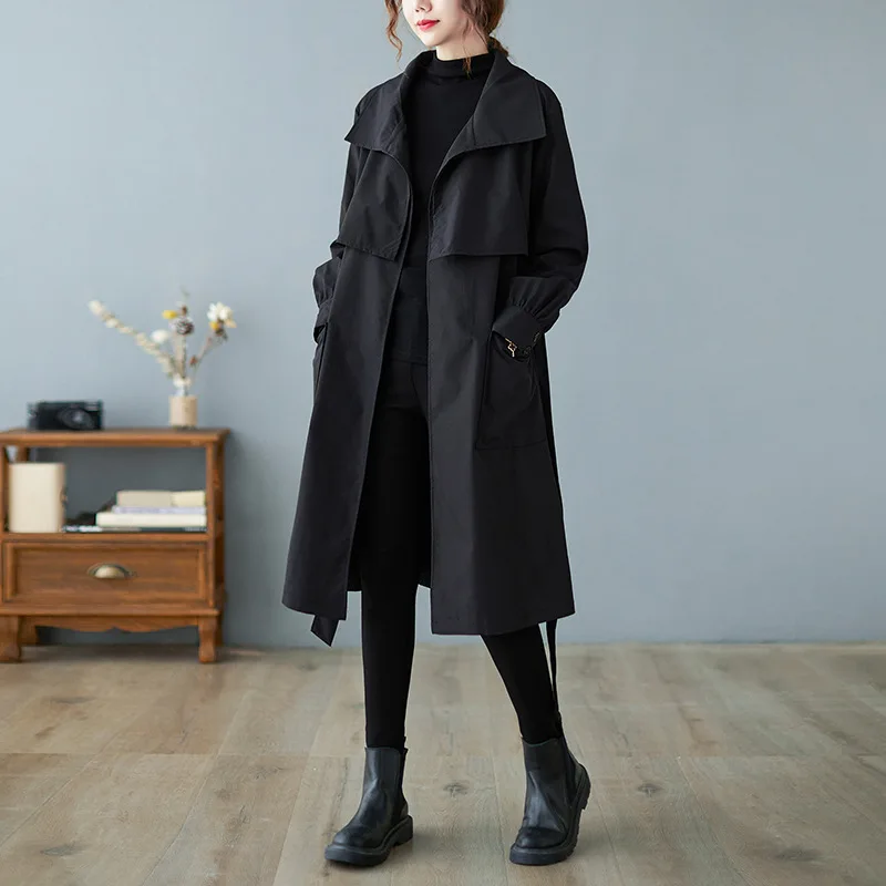 2024 New Autumn British Style Coat Waist Is Thinner Mid-length Long Sleeve Stand-up Collar Temperament Windbreaker Jacket Women pai overcome jacket women winter new korean of the small waist was thinner fleece thickening large fur collar cotton coat