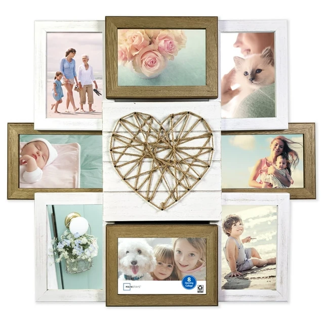 SESEAT 4x6 Wall Hanging Picture Frames Collage with 4 Opening Distressed  White Frames