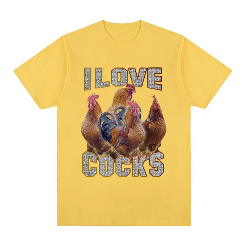 I Love Cocks Funny Roosters Meme T-shirt Chicken Enthusiast Short Sleeve T-shirt Women's Extra Large T-shirt Street Clothing 6