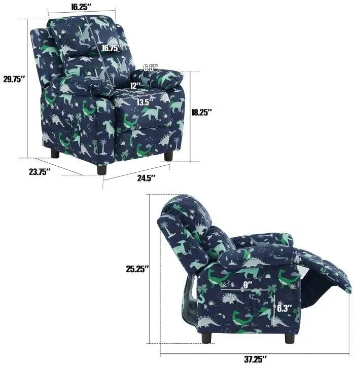 furniture Dutch Velvet Kids Recliner Chair, Toddler Armrest Sofa Couch, Ergonomic Adjustable Lounge Sofa with Footrest, Padded B