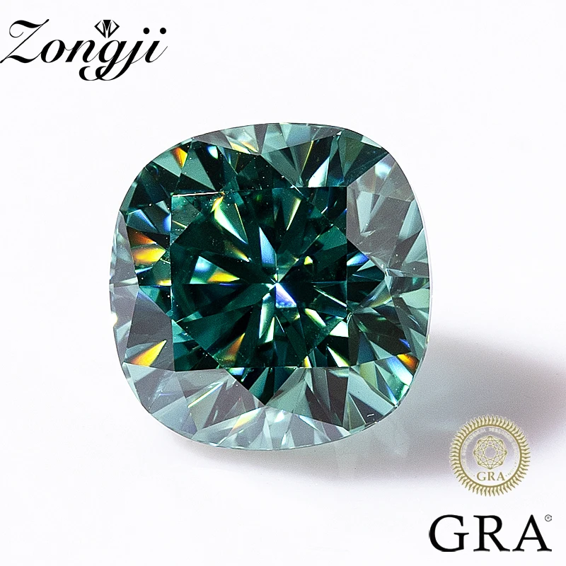 

ZONGJI 0.5~6.0ct Green Color Cushion Cut Moissanite Stone Lab Loose Gems Pass Diamond Tester with GRA Certificate Fine Jewelry