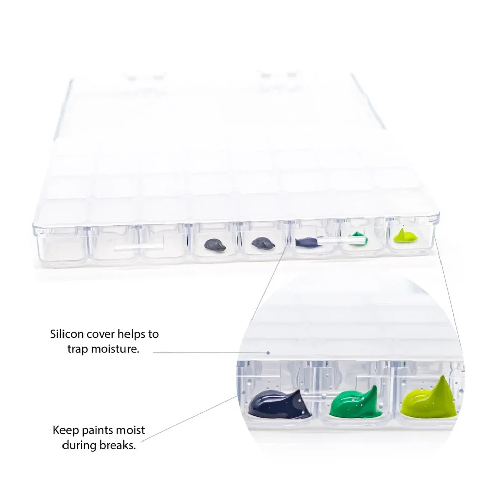 ArtSecret Transparent Paint Storage Palette Box 32 Wells Airtight Stay Wet for Watercolor Gouache Acrylic and Oil Paint