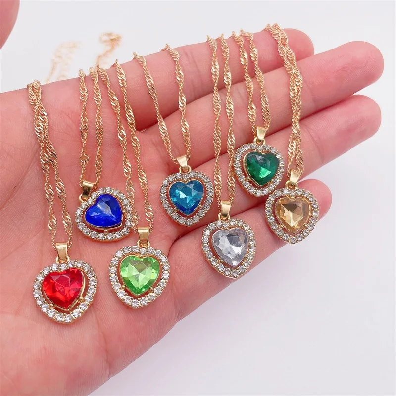 

20Pcs Love Heart Alloy Red Crystal Glass Gemstone Pendants Women's Vintage Luxury Jewelry Craft Accessories DIY Necklace Earring