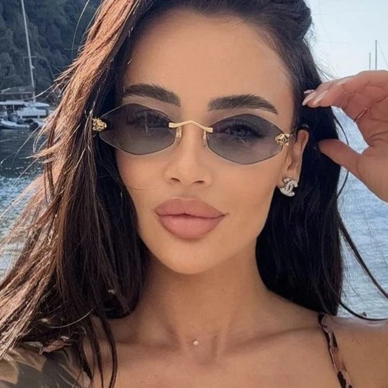 Fashion Small Polygonal Sunglasses for Women Luxury Brand Rmless Brown Rhombus Sun Glasses Woman Vintage Metal Shades Eyewear 3