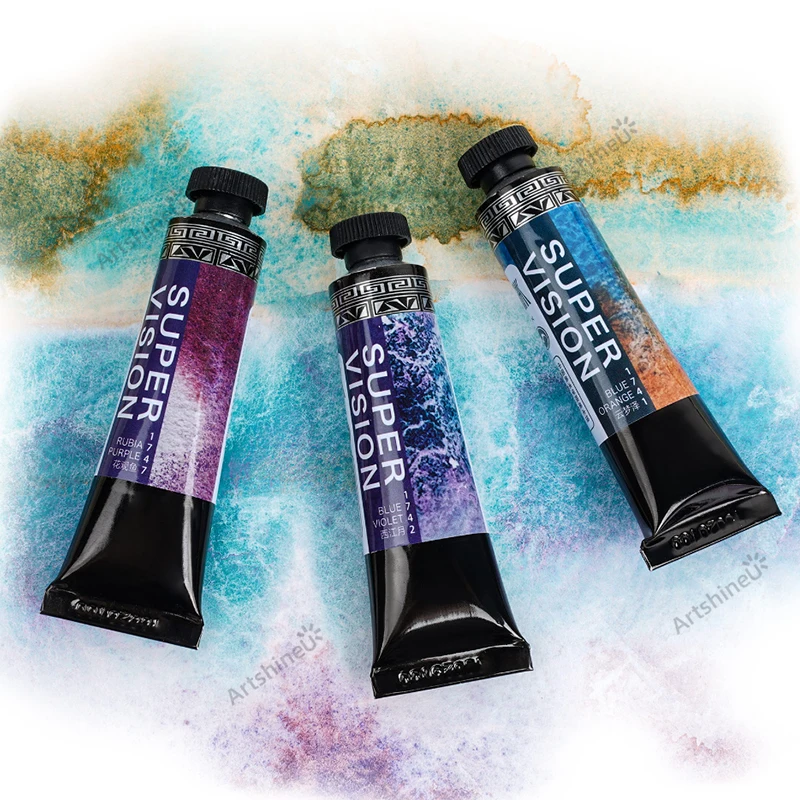 Watercolor Paint 15ML Super Vision Layered Watercolor Paint and Half Pan Solid Mineral Texture Antique Vintage Precipitation Color For Artists