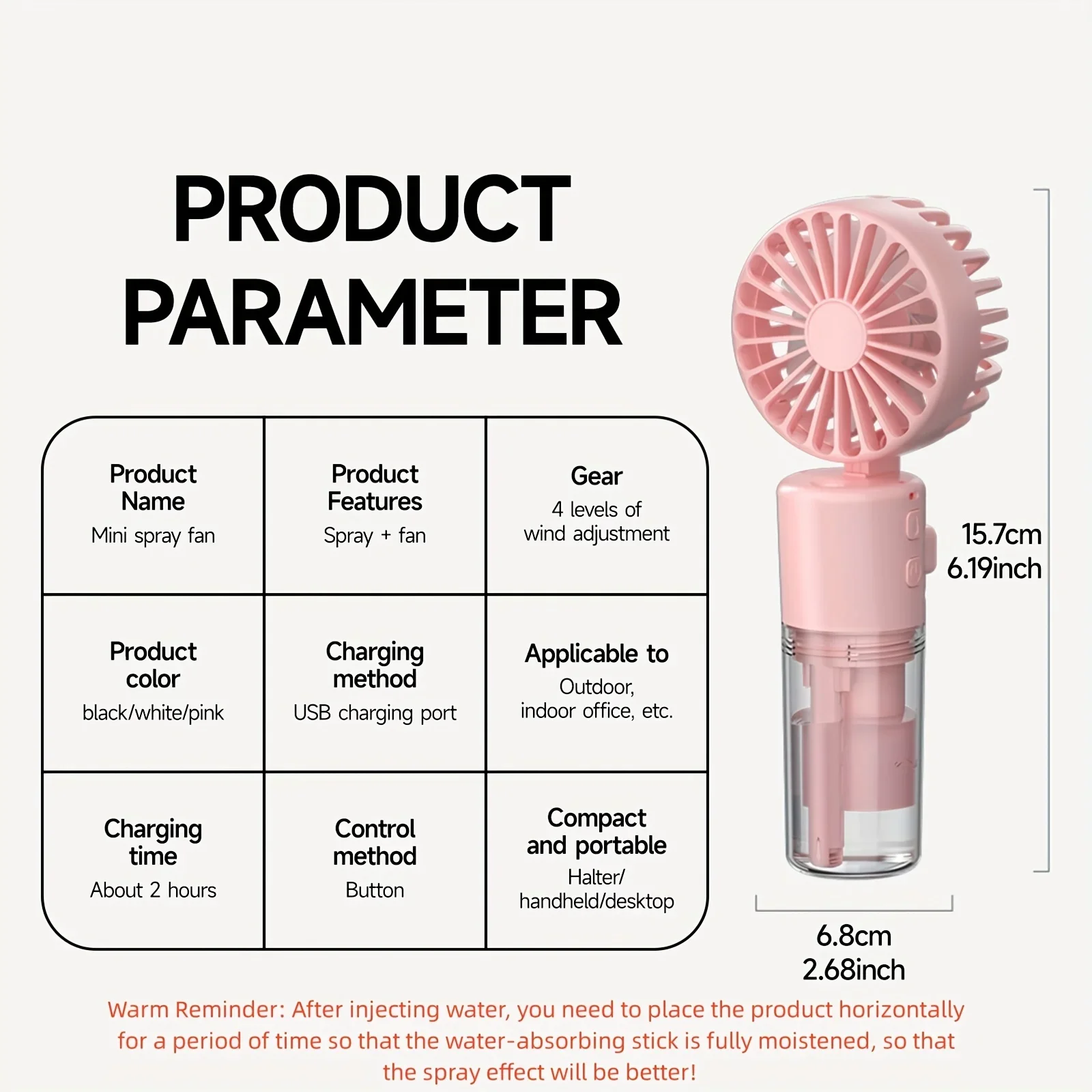One spray fan, 4-gear adjustment, mini foldable handheld fan with spray, USB rechargeable outdoor travel cooling and comfortable
