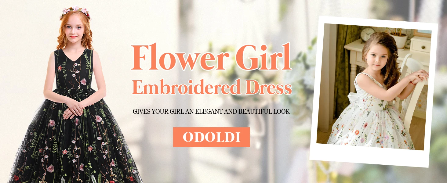 Floral Embroidered Tulle Dress Girls