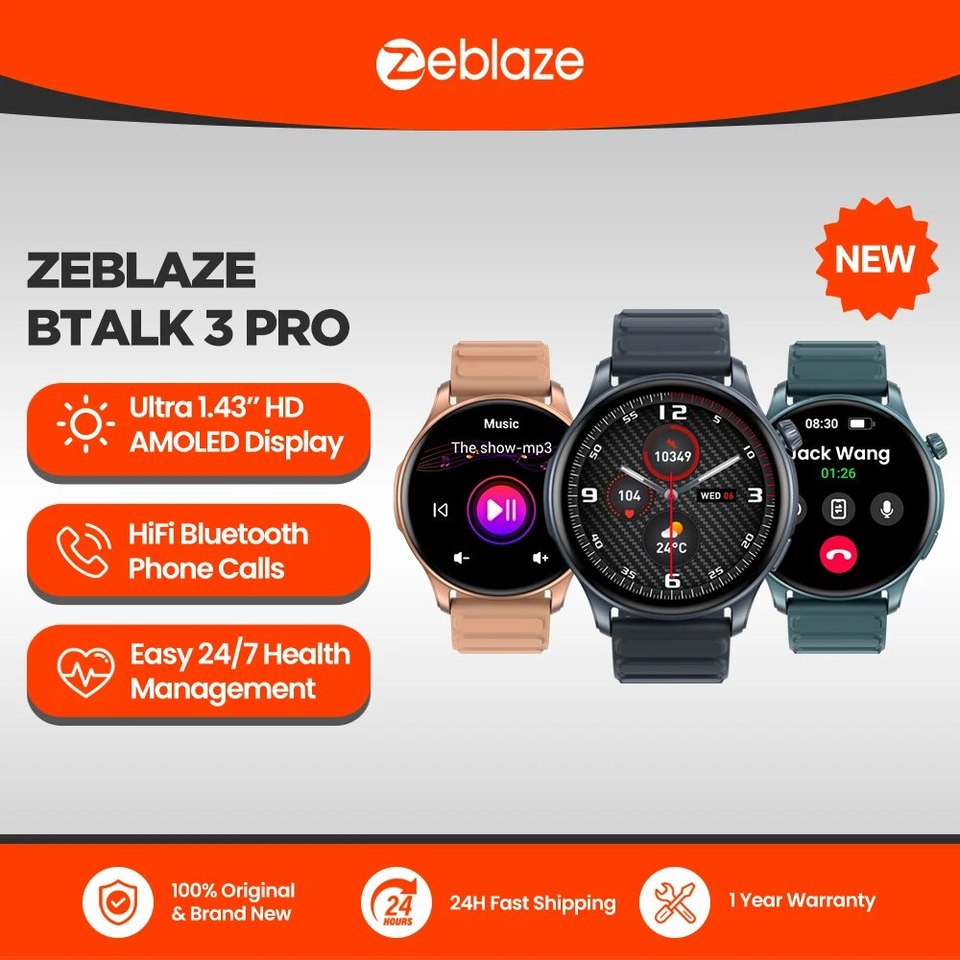 New Zeblaze Btalk 3 Plus Voice Calling Smart Watch 1.39'' Large HD Color Display Fitness Tracking Smartwatch for Men and Ladies