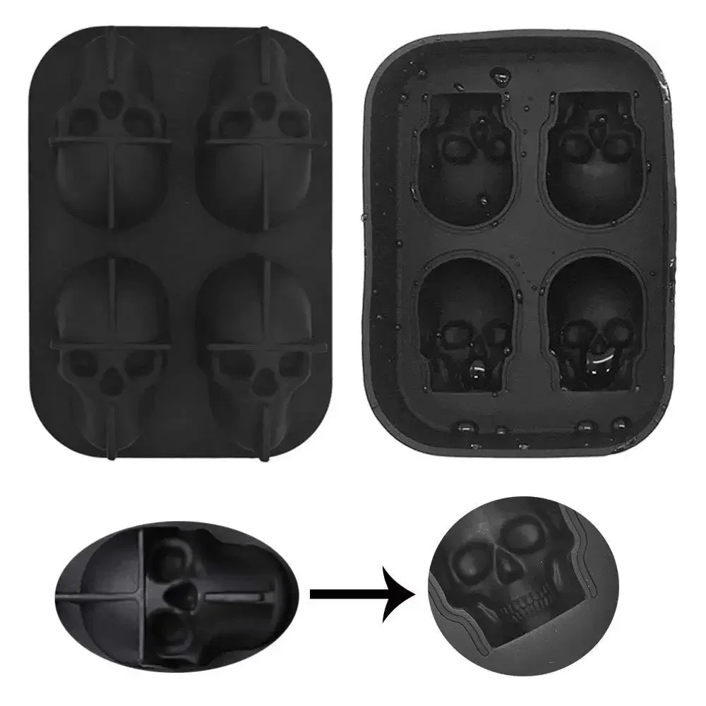 3D Skull Ice Cube Tray Silicone 4 Cavity
