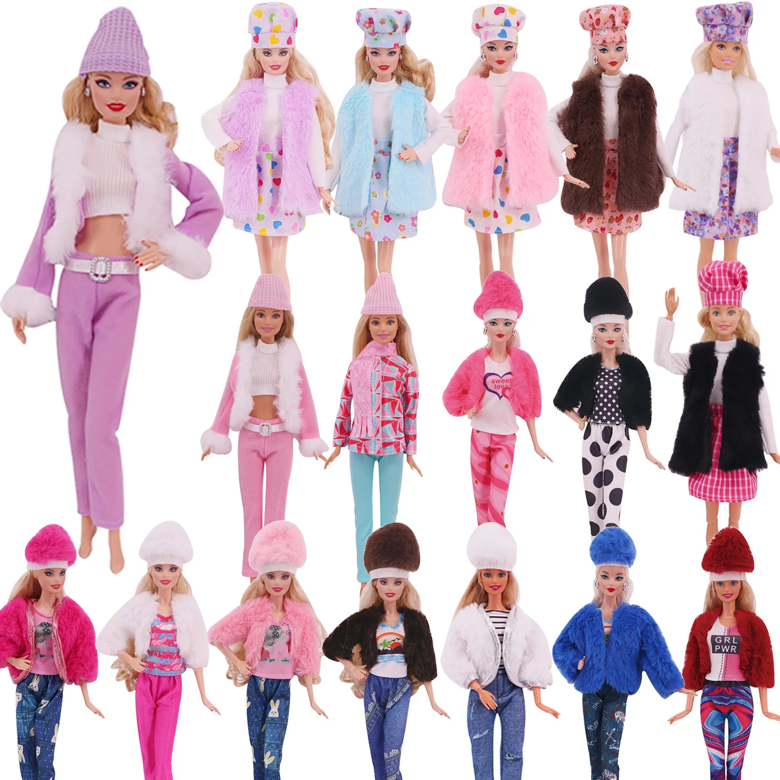 1Set of Newest Barbies Doll Handmade Skirts Fashion Coat Hats Top Pants Model Clothing Doll Clothes Accessories Girls Toy Gifts