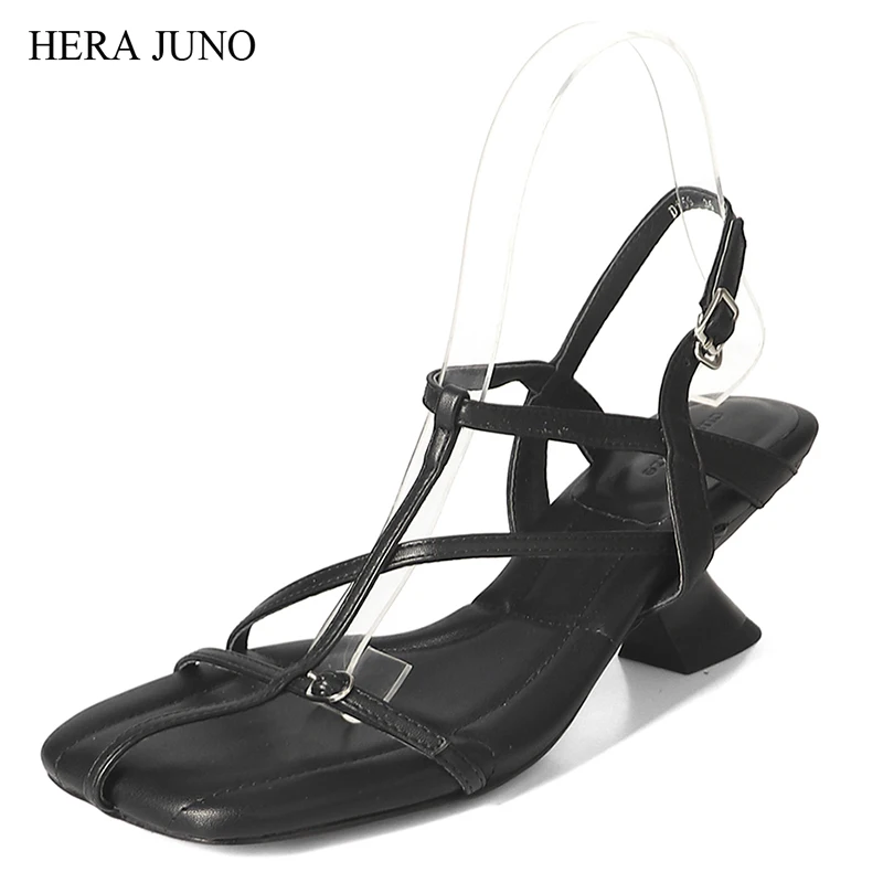 

HERA JUNO Women's Square Toe Gladiator Heeled Sandals for Women Roman Ankle Strap Heels Sandal Womens Summer Heel Shoes Woman