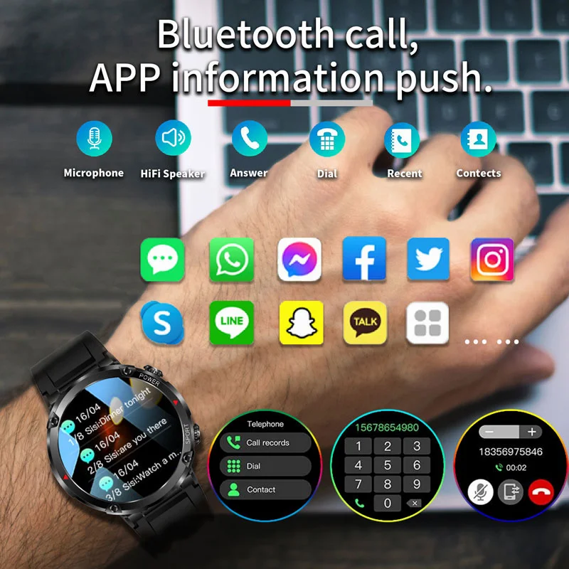 Reloj inteligente redondo para hombre, accesorio de pulsera resistente al  agua con Bluetooth, llamadas, compatible con Android, e Ios Xiaomi, 1,6  pulgadas, Original y Militar - AliExpress