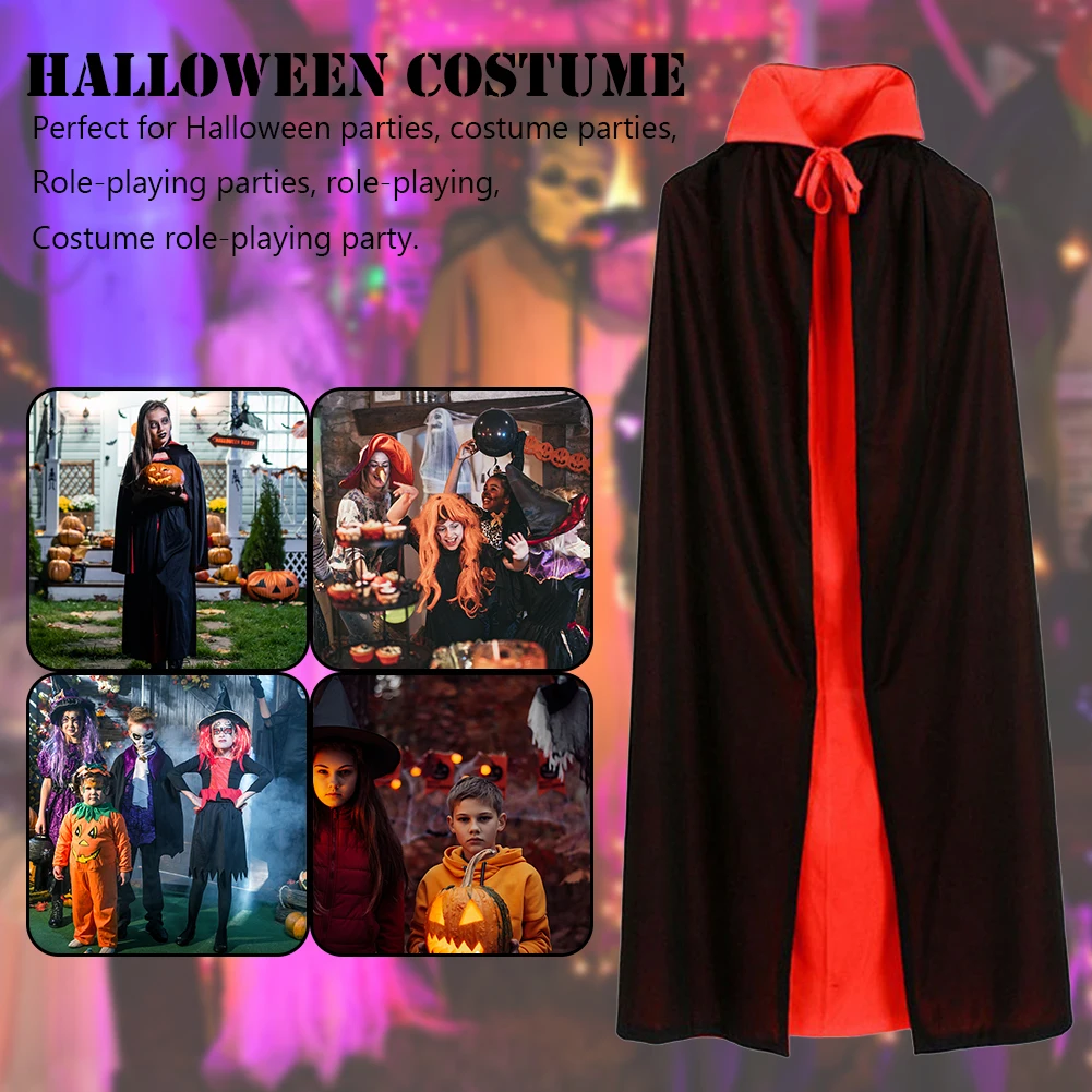 Halloween Cosplay Costume with Long Hooded Red Black Robe Witch Grim Reaper Medieval Cape for Kids Adult Party