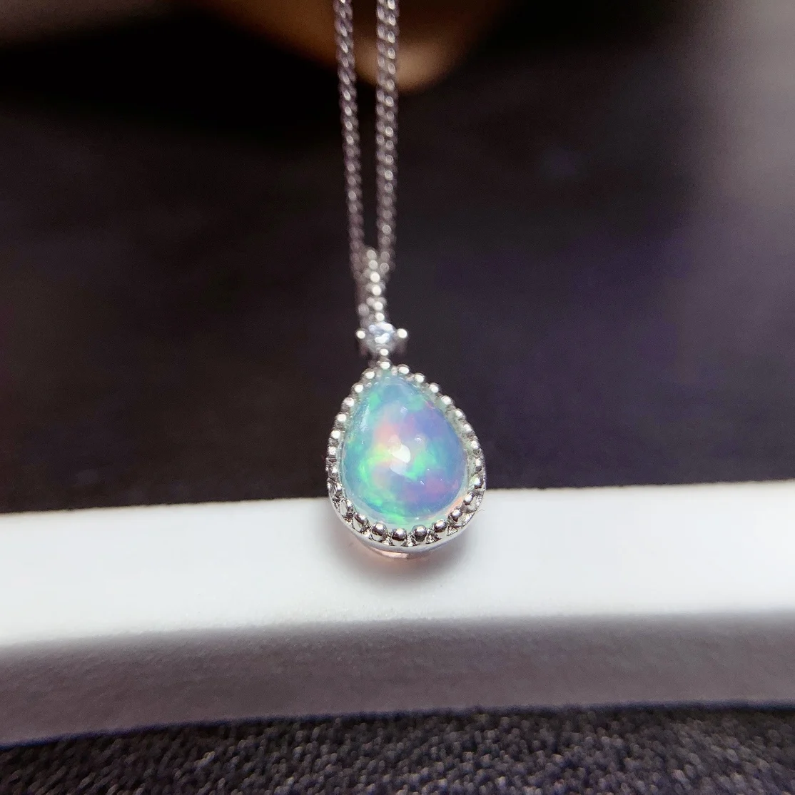 

925 Sterling Silver Natural Opal Necklace Women's Pendant Explosion Flash Fire Color Super Good free shipping Certified boutique