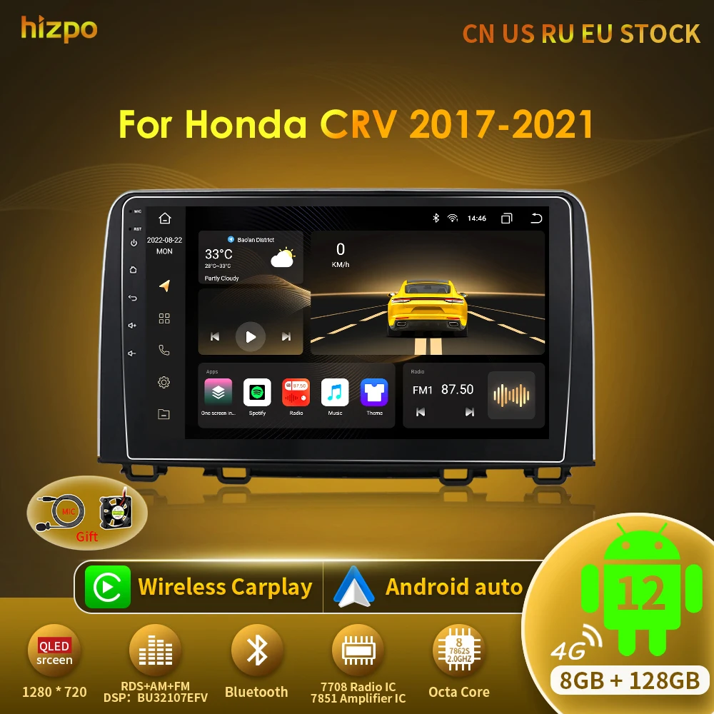 Hizpo Android 12 Rádio Do Carro Para Honda CRV 2017 2018 2019 2020 2021