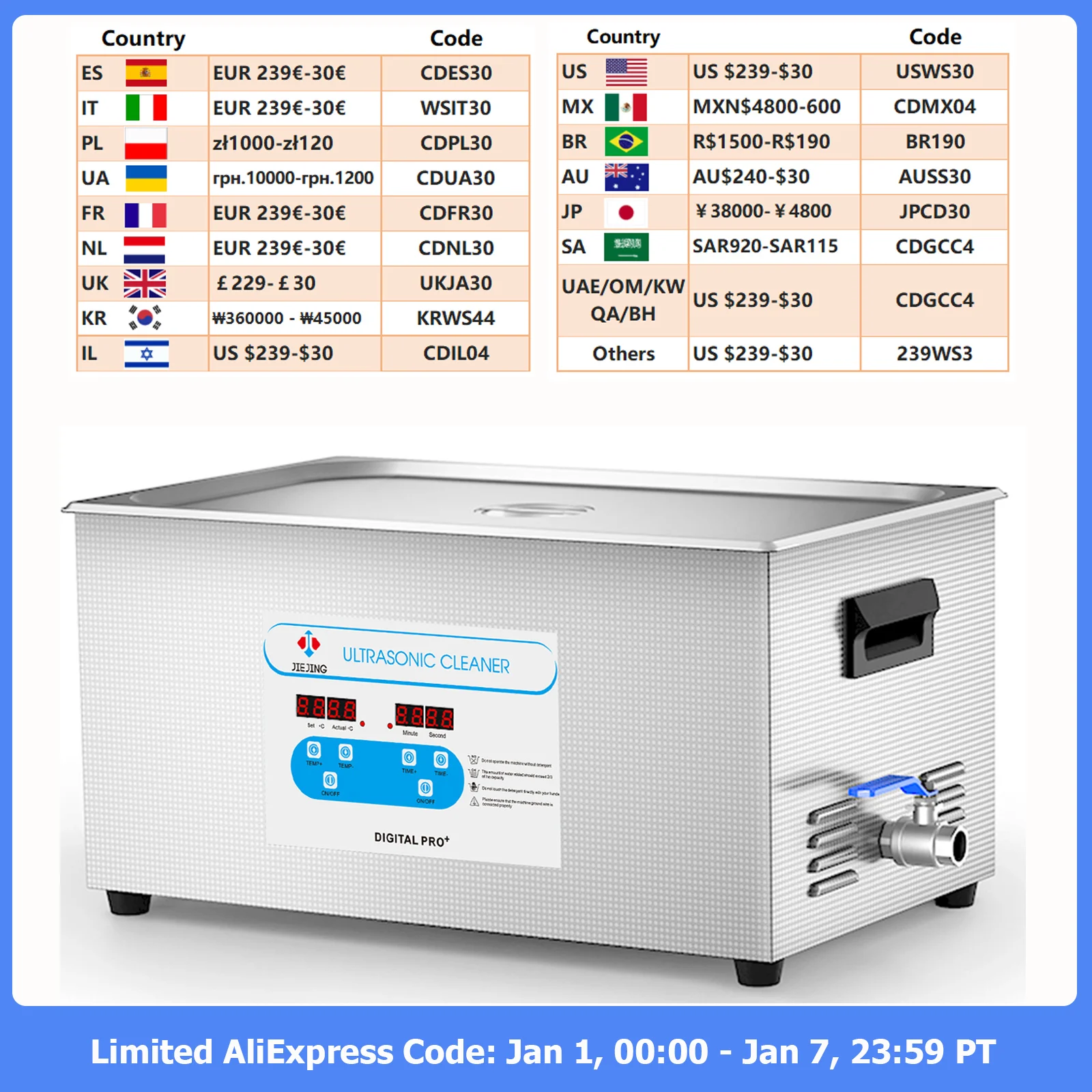 JIEJING 22L Ultrasonic Cleaning Machine 40kHz Ultra Sonic Cleaner Ultrasound Washing Tub for Glasses Carburetor Jewelry