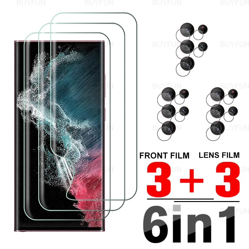 For Samsung Galaxy S24 S23 S22 Ultra 5G 6in1 Hydrogel Film Case Samsun S 24 Plus  S23Ultra S24Ultra Lens Glass Screen Protector