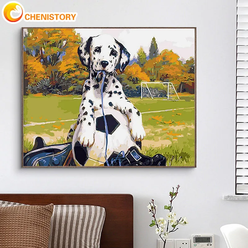 

CHENISTORY Acrylic Painting By Numbers Spotted Dog Drawing On Canvas Pictures By Numbers Animal Number Painting Artworks
