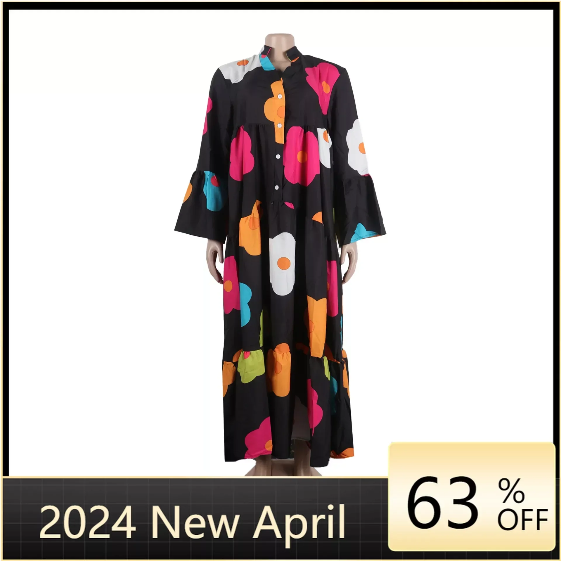 

Элегантные африканские платья для женщин, весна-осень, африканские женские платья макси с длинным рукавом и V-образным вырезом из полиэстера, одежда в африканском стиле
