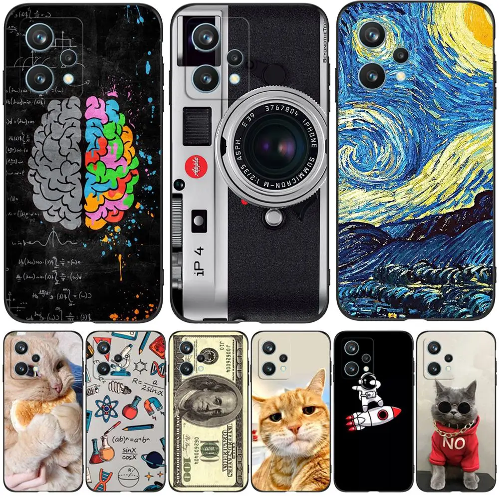 Per Realme 9 Pro Plus Cover Posteriore Del Telefono Per Realme 9 5G 4G Custodia In Tpu Nero Brain Math Cat Dog