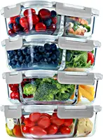Glass Meal Prep Containers, 2 & 3 Compartments - Portion Control, Lunch Container Set, Food Storage, Airtight Lids, Oven & Freez 1