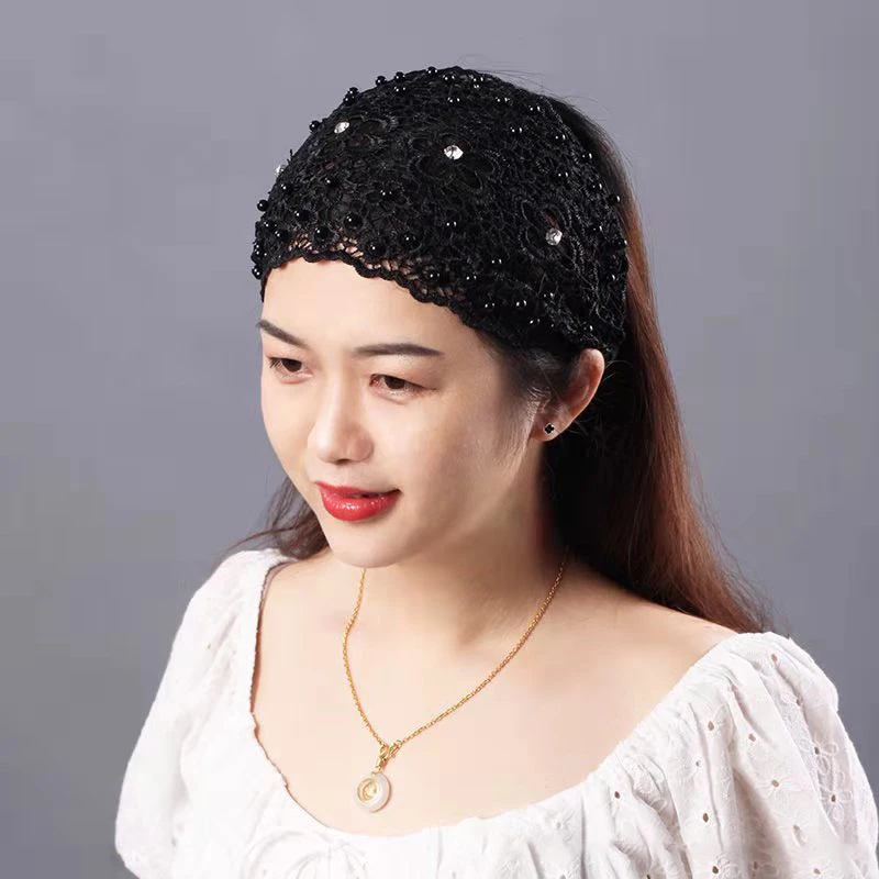 여성용 진주 레이스 자수 헤어밴드, 할로우, 얇고 넓은 챙, 레이스 헤어밴드, 통기성 헤드기어 액세서리