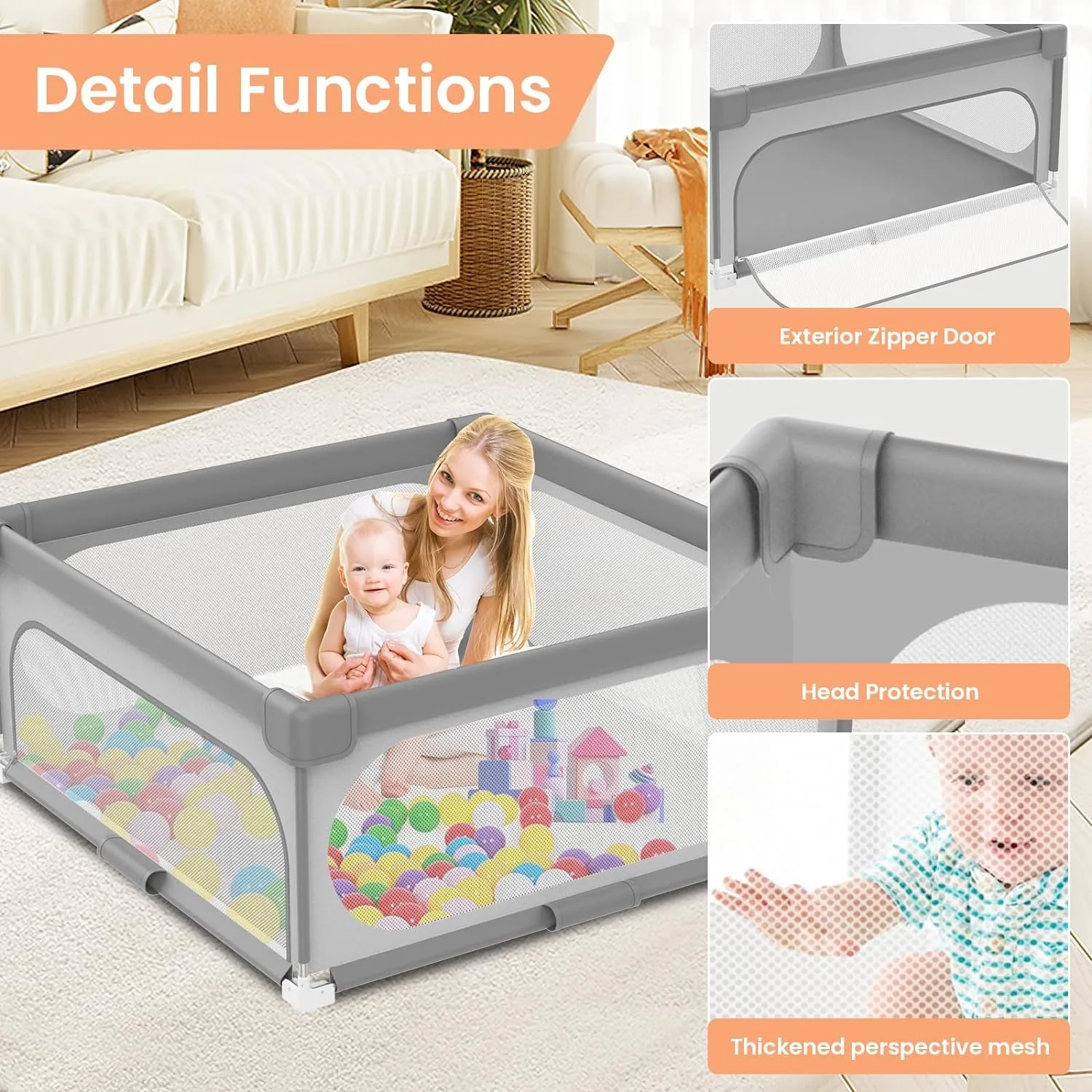Foldable Baby Playpen Guardrail Playground Baby Safety Barrier baby corralitos Children toys Protector Barrier Playpen 47"X47"