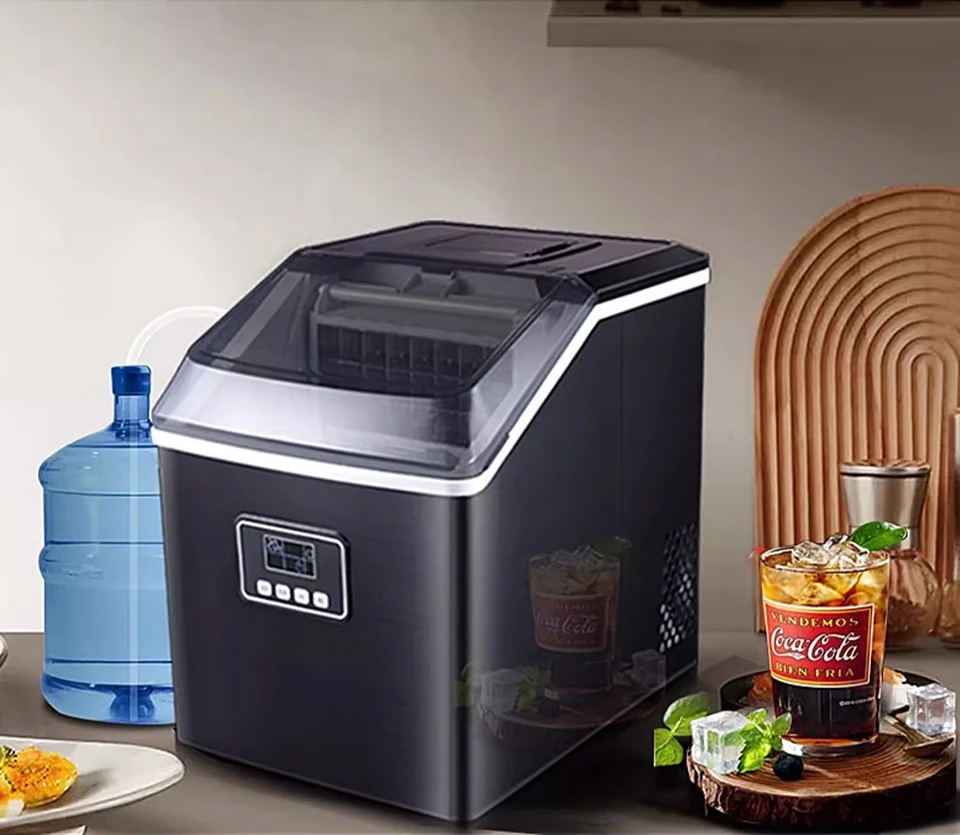 HZB20FM 220V Commercial Home Use Desktop Electric Ice Maker 25KG Output, Automatic Mini Ice Cube Machine with Cleaning Function