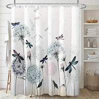 1pc Watercolor Dandelion Dragonfly Printed Shower Curtain Waterproof Polyester Fabric with Hooks Bathroom Home Decoration