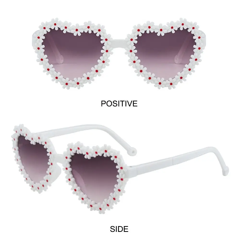 Cute Heart-Shaped Daisy Sunglasses for Kids Aged 3-18 Years Sun Protection Flower Sun Glasses Vintage Children Shades