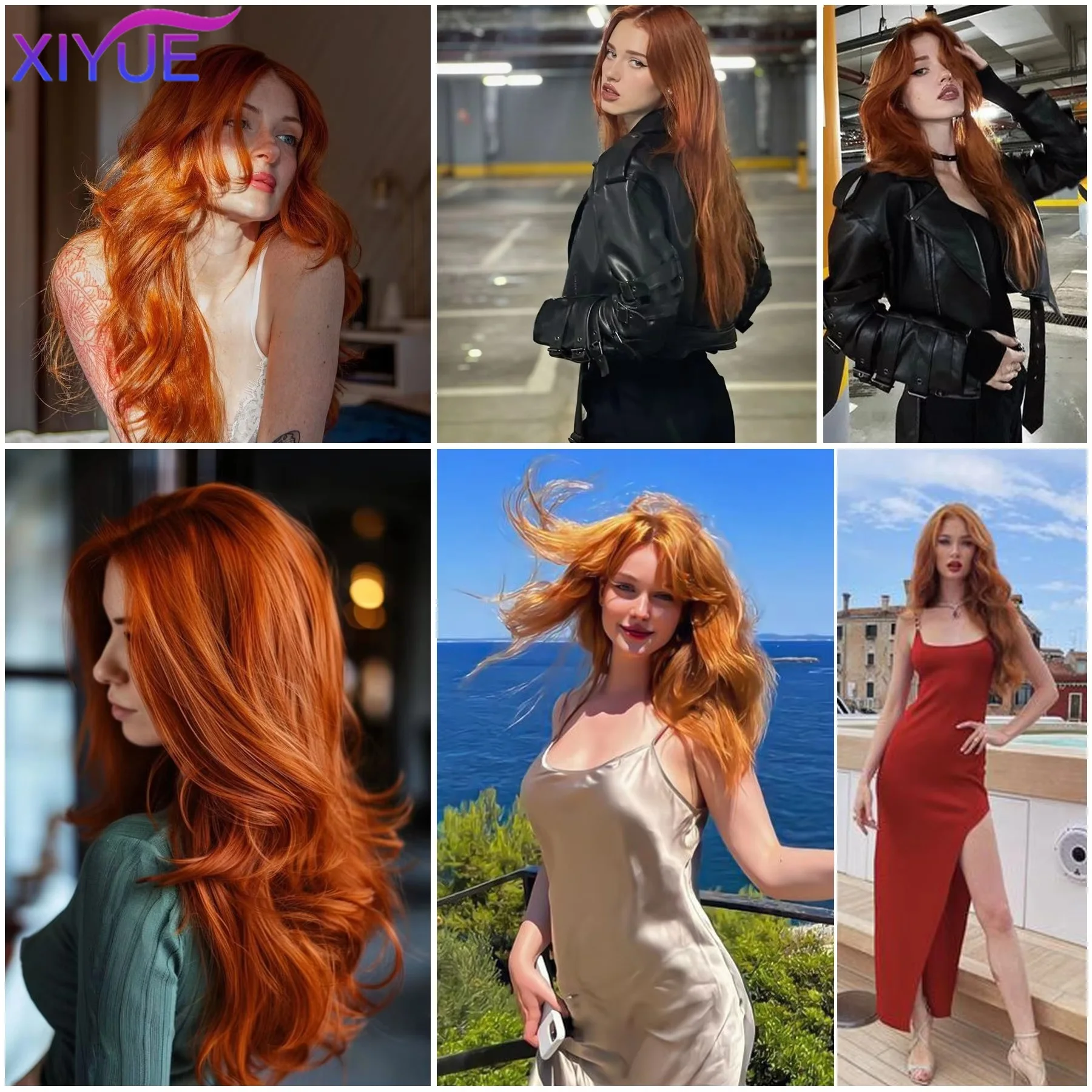 XYwater wave orange synthetic wig women's wavy natural wig role-playing party wig heat-resistant Lace Front Wigs synthetic wig