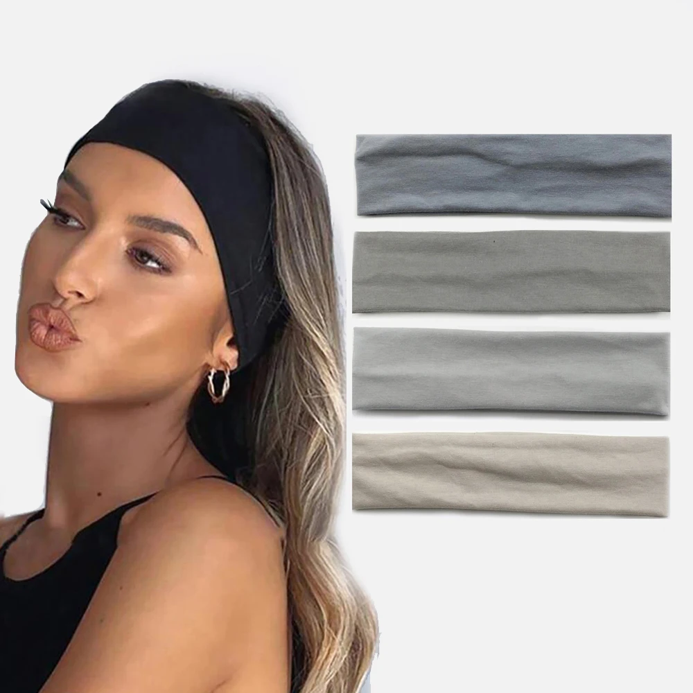 

4PCS Elastic Cotton HairBand Fashion Headbands for Women Men Solid Running Yoga Hair Bands Stretch Makeup Hair Accessories