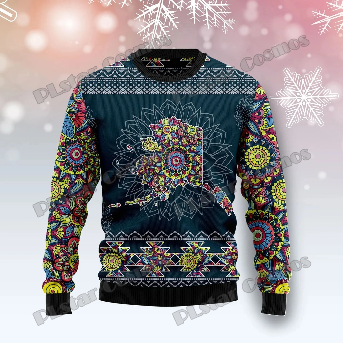 PLstar Cosmos Michigan Blue Mandala 3D-gedruckter modischer hässlicher Weihnachtspullover für Herren, Winter, Unisex, lässiger Strickpullover, MYY09 – Detail 9
