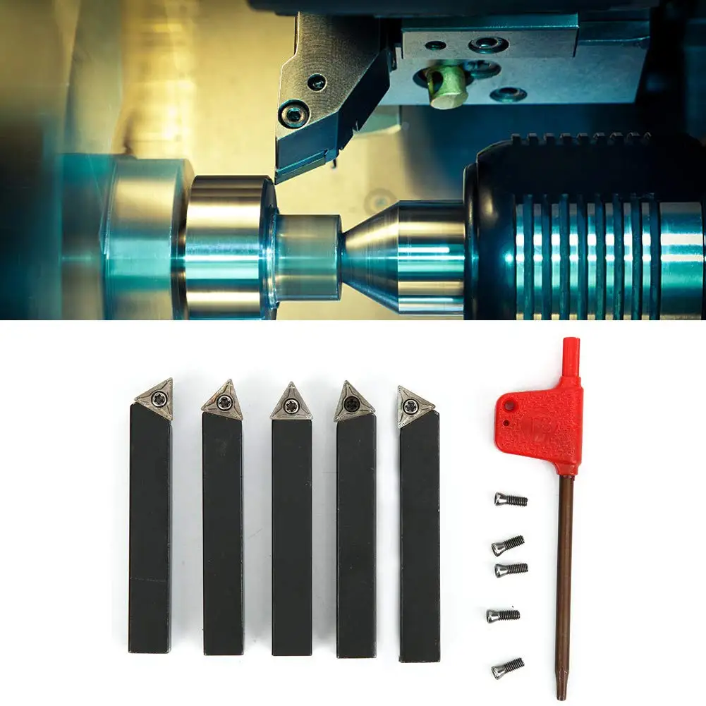 5pcs 3/8in Indexable Turning Tool Holder Lathe Bit Set Turning Head