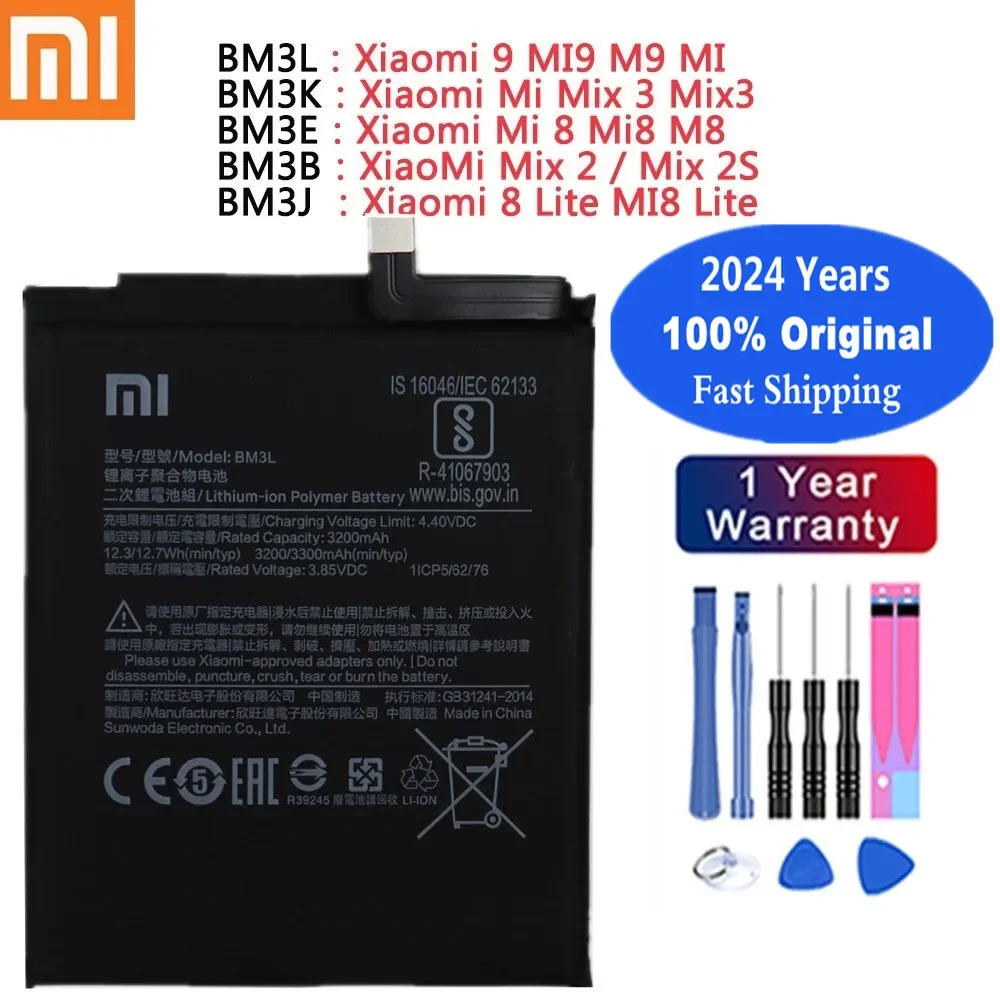 

2024 Years 100% Original Battery For Xiaomi Mi9 Mi8 Mi 8 9 Lite Mi Mix 3 2 2S Mix3 Mix2 Mix2S Lite Phone Bateria Batteries