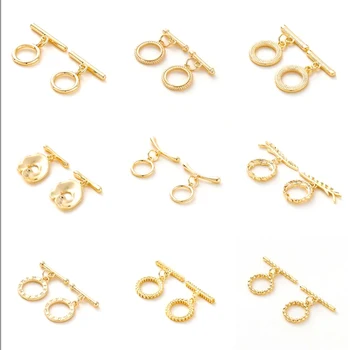 금 도금 황동 OT 걸쇠 토글 걸쇠 커넥터, DIY 팔찌 목걸이 쥬얼리 제작 부속품, 14K, 18K, 2-6 세트