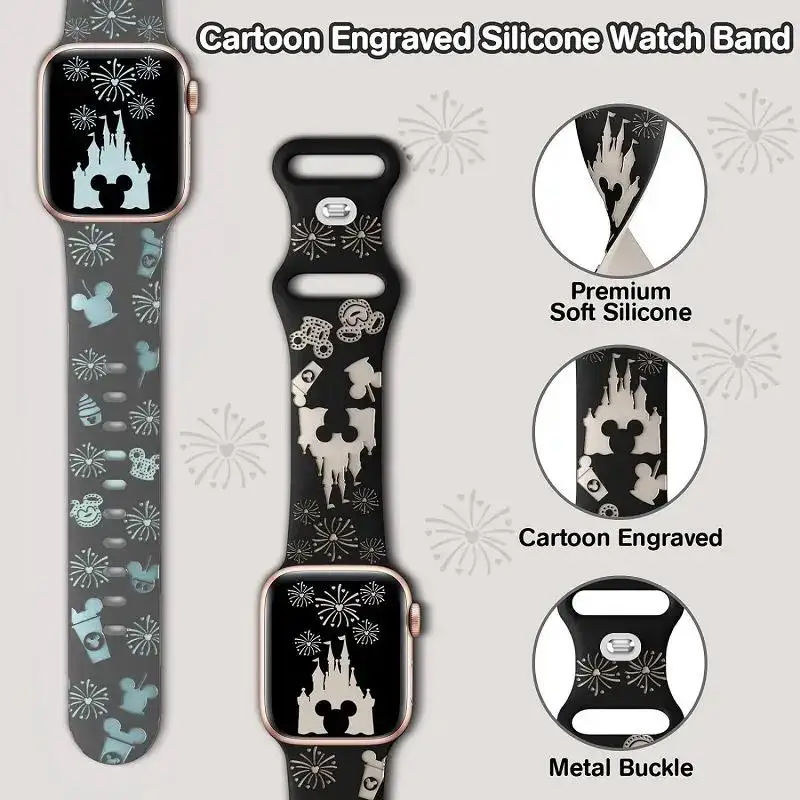 รูปสินค้า สายรัดแกะสลักดอกไม้สีสวยสำหรับ Apple Watch