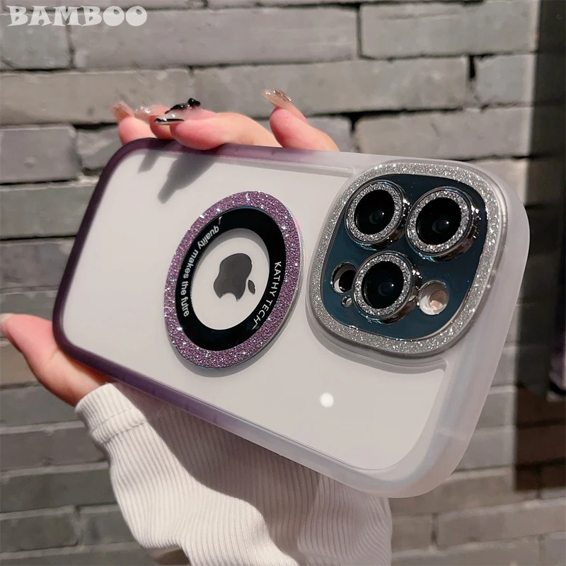 

Cute Glitting Gradient Color Transparent Magsafe Magnetic Case for iPhone 15 14 13 Pro Max With Lens Film Anti-drop Clear Cover
