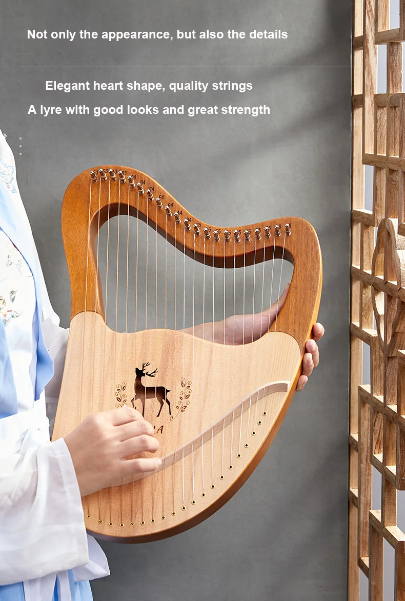 Description Picture 4 of item21/24/27/32 Strings Lyre Harp Wooden Mahogany Material Love Song Thumb Piano Lute For Children Birthday Gift Beginner With Parts