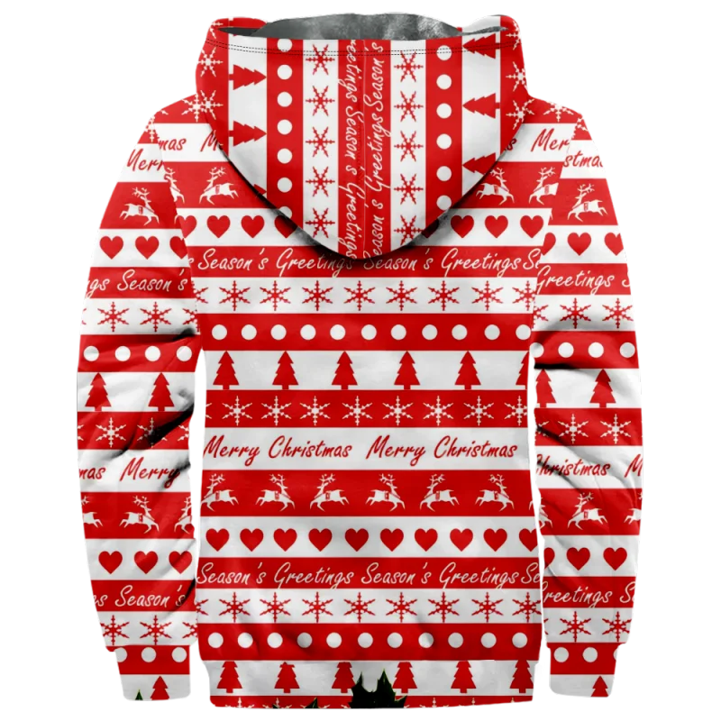 Christmas Creative Cotton Coat Hooded Sweater Casual Print Men's Fur Loop Arctic Velvet Zipper Patch Pocket Hooded Sweater a03