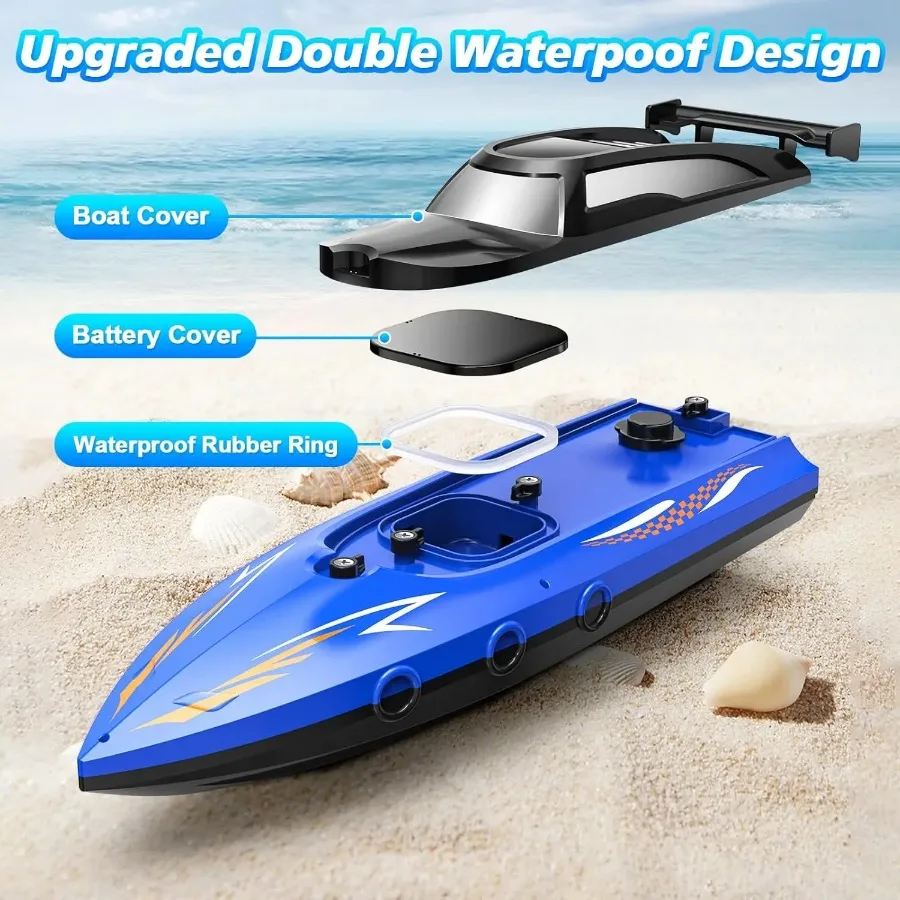 RC Boat with LED Lights 2.4Ghz Full Size for Pools and Lakes 30 Minutes Run Time Pool Toys