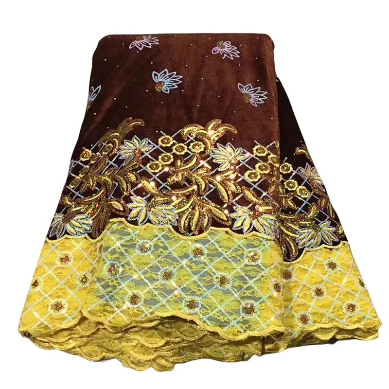 

5 Yard Hot Selling French Lace with Sequins High Quality African velvet flannelette Lace Net Embroidered Lace Fabric PL102905