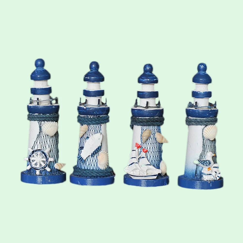 

Nautical Fishnet Wooden Lighthouse Decoration Wooden Lighthouse Decoration Ornaments Lighthouse Figurines Mediterranean Ornament