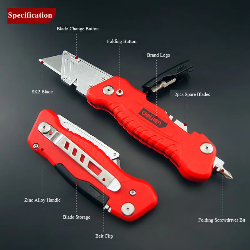 Deli Multifunctional Folding Pocket Knife T-shaped Box Opening Wallpaper  Heavy Duty Knife Tool Cutting Folding Screwdriver Head - AliExpress