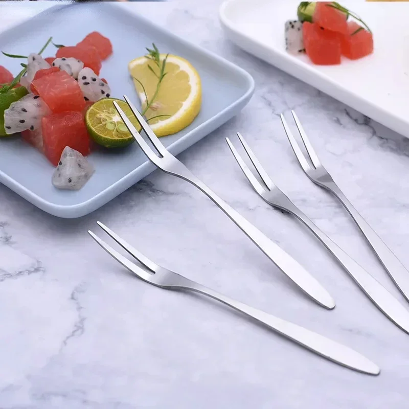 Stainless Steel Fruit Forks 5pcs/10pcs for Restaurant Cafeteria Home Party
